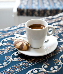 Сoffee espresso on table in retro restaurant. Summer mood.