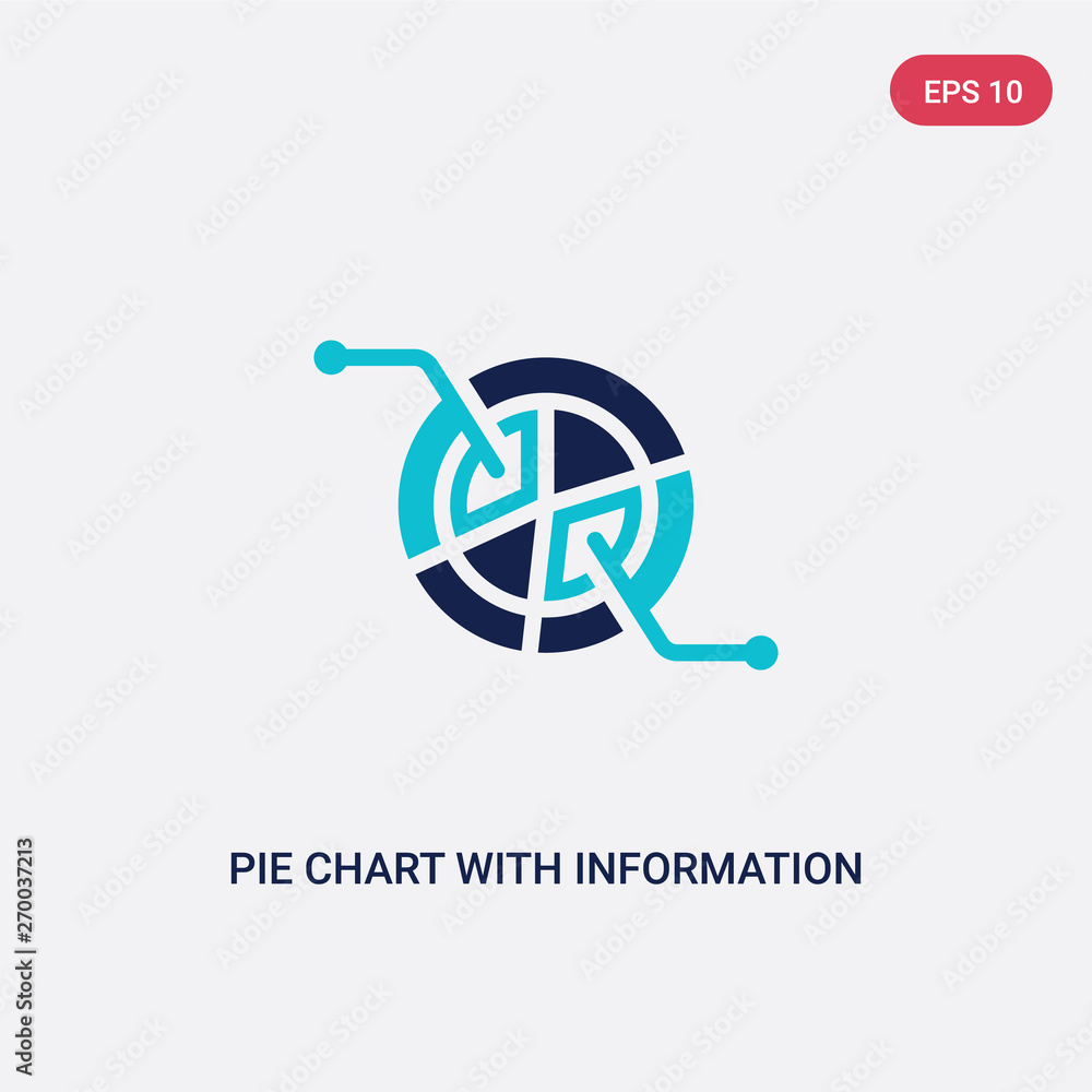Poster two color pie chart with information vector icon from business concept. isolated blue pie chart with