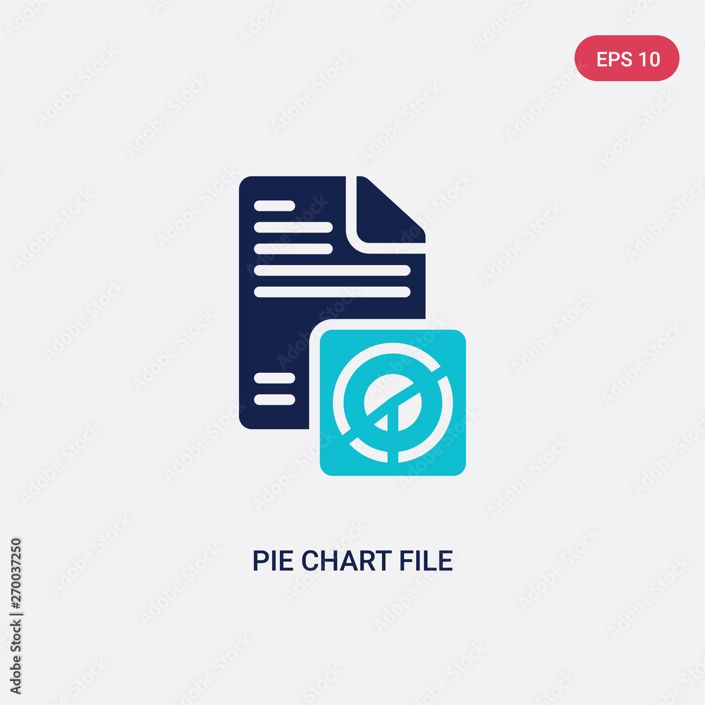 Poster two color pie chart file vector icon from business concept. isolated blue pie chart file vector sign