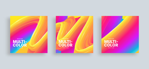 Abstract 3d vector covers set. Liquid texture, fluid gradient wave. Memphis background. Futuristic posters. Square templates for banners, brochures, flyers, posters for parties and festivals.2. Eps 10