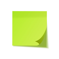 Realistic sticky note with shadow. Green paper. Message on notepaper. Reminder. Vector illustration.