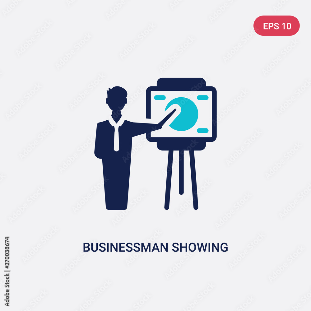 Poster two color businessman showing a project sketch vector icon from business concept. isolated blue busi
