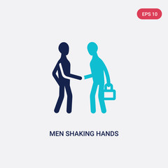 two color men shaking hands vector icon from business concept. isolated blue men shaking hands vector sign symbol can be use for web, mobile and logo. eps 10