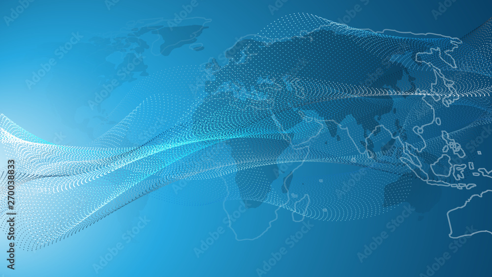 Poster futuristic global technology, networking and cloud computing design concept with world map - digital
