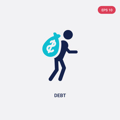 two color debt vector icon from business and analytics concept. isolated blue debt vector sign symbol can be use for web, mobile and logo. eps 10