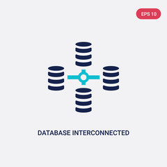 two color database interconnected vector icon from business and analytics concept. isolated blue database interconnected vector sign symbol can be use for web, mobile and logo. eps 10