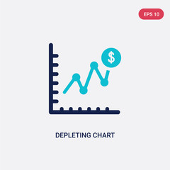 two color depleting chart vector icon from business and analytics concept. isolated blue depleting chart vector sign symbol can be use for web, mobile and logo. eps 10