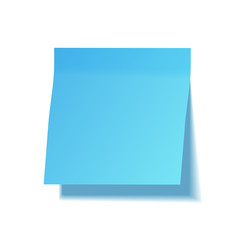 Realistic sticky note with shadow. Blue paper. Message on notepaper. Reminder. Vector illustration.