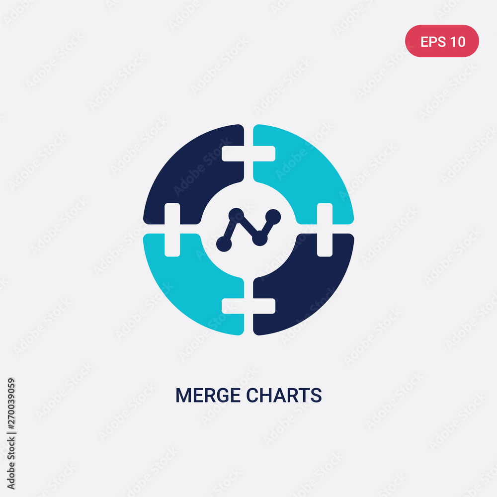 Poster two color merge charts vector icon from business and analytics concept. isolated blue merge charts v