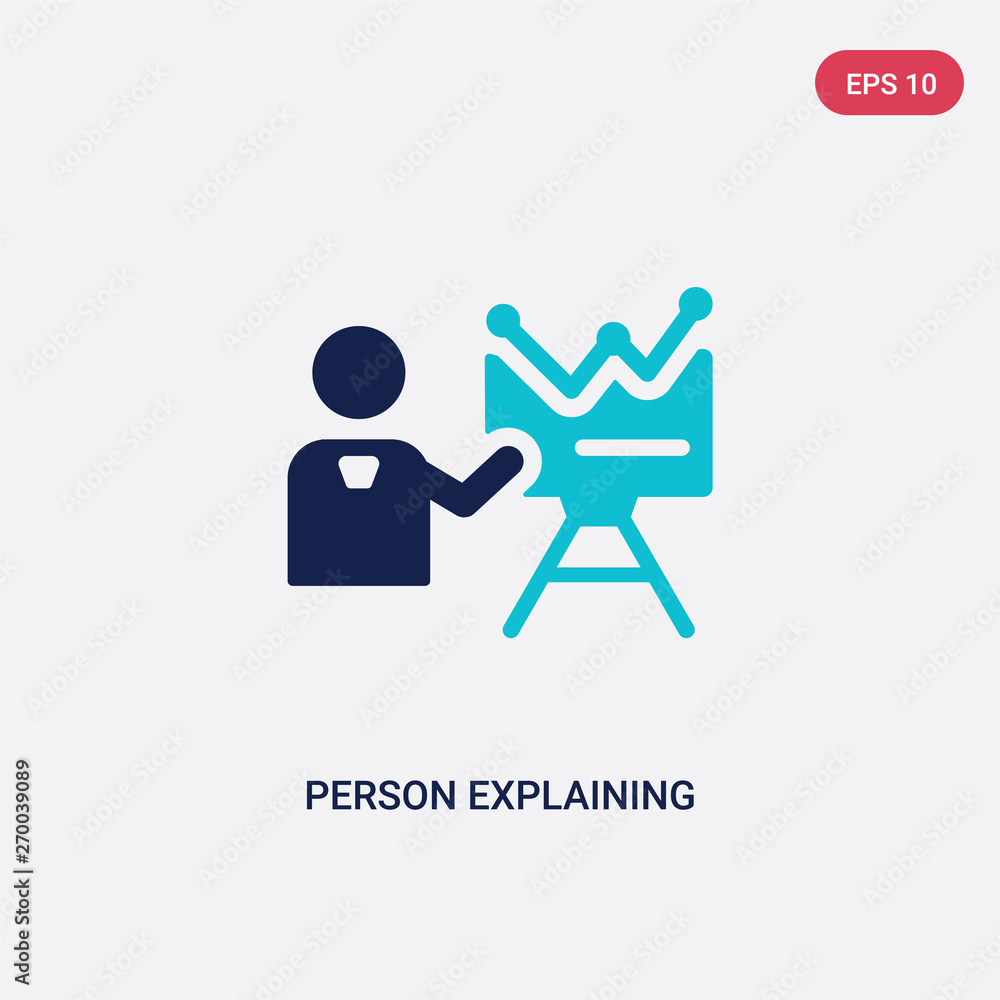 Poster two color person explaining strategy vector icon from business and analytics concept. isolated blue 