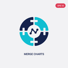 two color merge charts vector icon from business and analytics concept. isolated blue merge charts vector sign symbol can be use for web, mobile and logo. eps 10