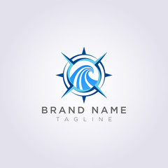 Compass logo with ocean waves, for your Business or Brand