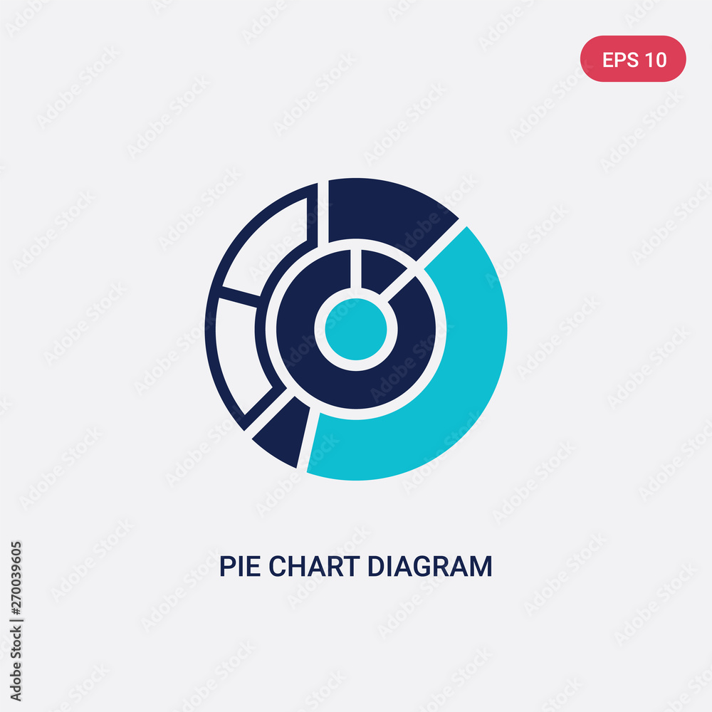 Poster two color pie chart diagram vector icon from business and finance concept. isolated blue pie chart d