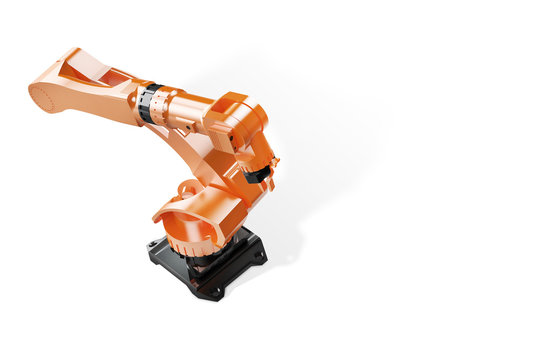 Industrial welding robots in production line manufacturer factory