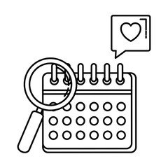 calendar reminder with magnifying glass and speech bubble