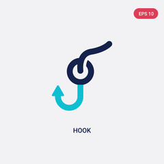 two color hook vector icon from camping concept. isolated blue hook vector sign symbol can be use for web, mobile and logo. eps 10