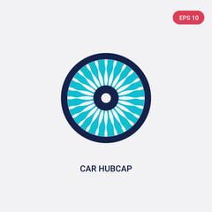 two color car hubcap vector icon from car parts concept. isolated blue car hubcap vector sign symbol can be use for web, mobile and logo. eps 10