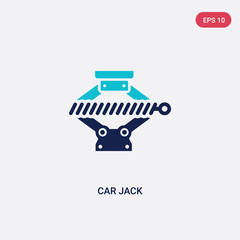two color car jack vector icon from car parts concept. isolated blue car jack vector sign symbol can be use for web, mobile and logo. eps 10
