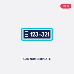 two color car numberplate vector icon from car parts concept. isolated blue car numberplate vector sign symbol can be use for web, mobile and logo. eps 10