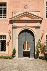 Main entrance of Rivalta castle and landscape - Piacenza - Emilia Romagna, Italy.