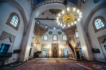Interior of 16th century Ottoman style Gazi Husrev-beg Mosque located at Bascarsija area in...