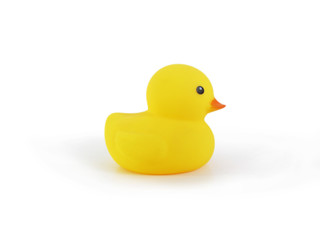Yellow rubber duck isolated on white background