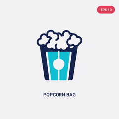 two color popcorn bag vector icon from cinema concept. isolated blue popcorn bag vector sign symbol can be use for web, mobile and logo. eps 10