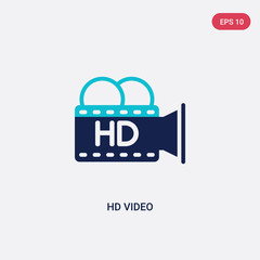 Fototapeta premium two color hd video vector icon from cinema concept. isolated blue hd video vector sign symbol can be use for web, mobile and logo. eps 10