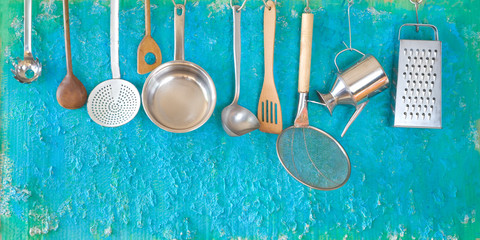 Kitchen utensils for commercial kitchen, restaurant ,cooking, kitchen concept. Good copy space.