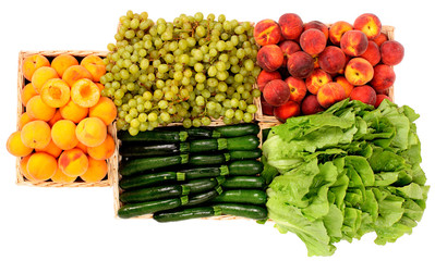 Frutta e verdura nei cesti visti dall'alto