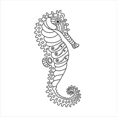 Seahorse graphic icon. Seahorse black silhouette isolated on white background. Sea life symbol. Tattoo. Logo. Vector illustration