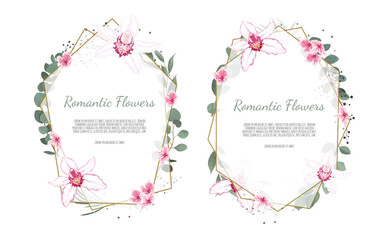 Floral vector frame with orchid and garden flowers © Anastasiya