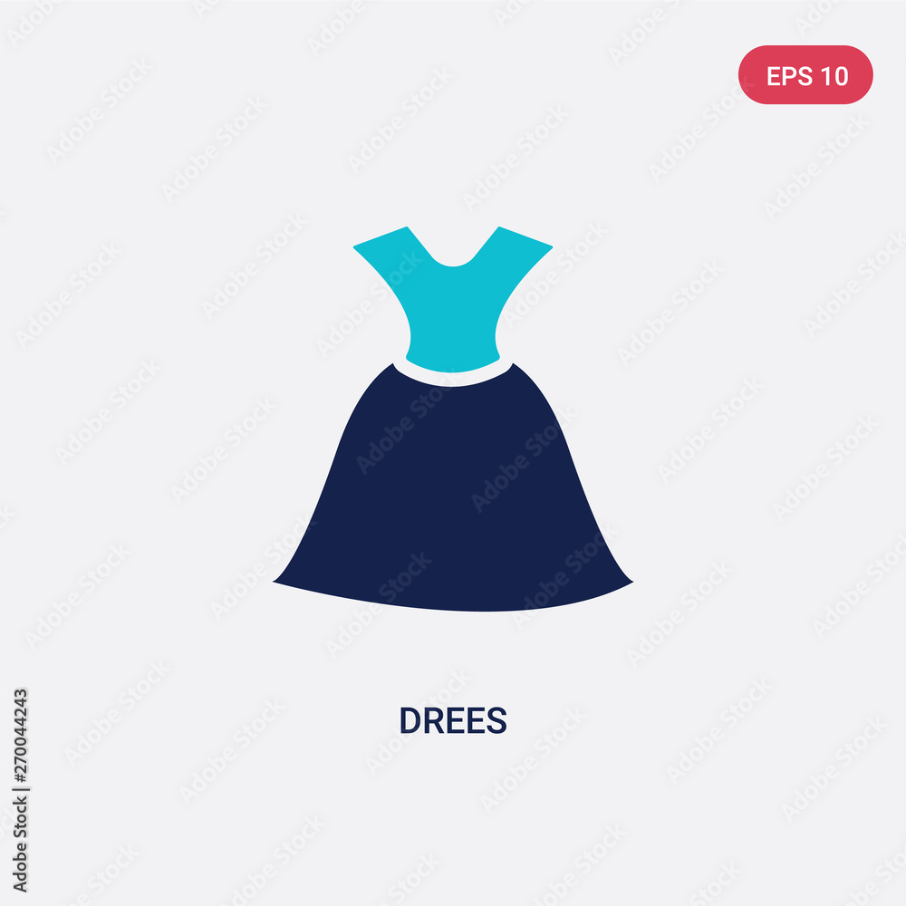 Poster two color drees vector icon from clothes concept. isolated blue drees vector sign symbol can be use 