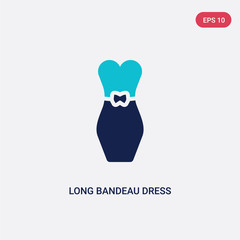 two color long bandeau dress vector icon from clothes concept. isolated blue long bandeau dress vector sign symbol can be use for web, mobile and logo. eps 10