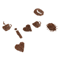 Coffee Beans Arranged Into Different Shapes - Isolated Over White Background - 3D Rendering