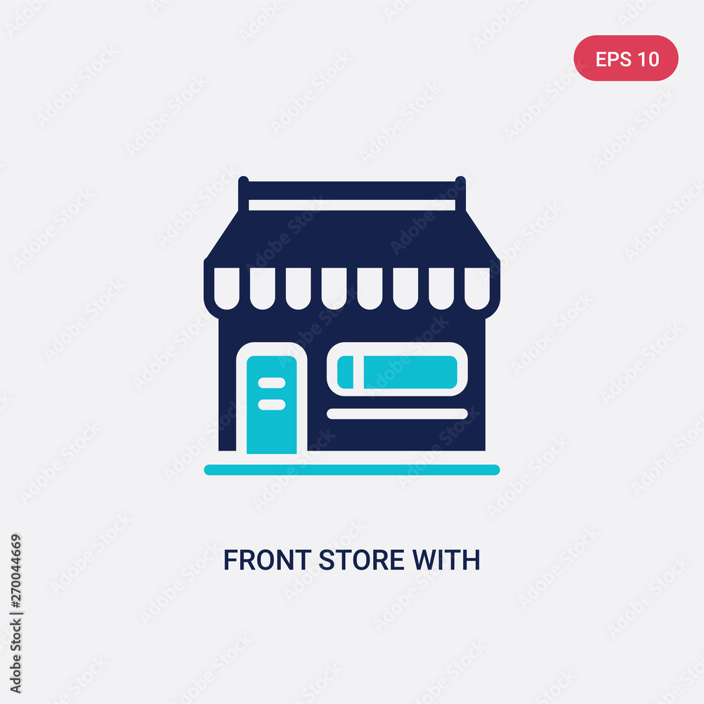 Poster two color front store with awning vector icon from commerce concept. isolated blue front store with 