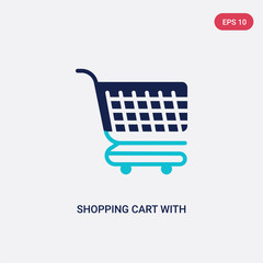 two color shopping cart with grills vector icon from commerce concept. isolated blue shopping cart with grills vector sign symbol can be use for web, mobile and logo. eps 10