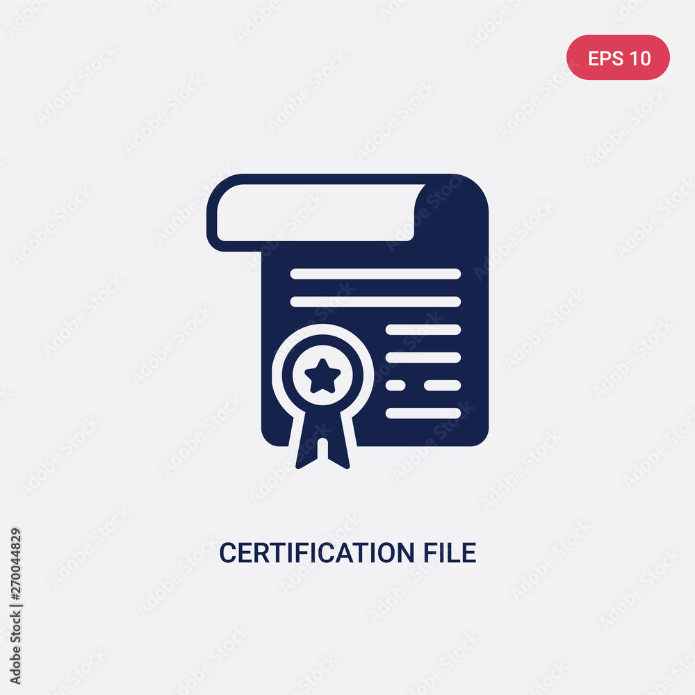 Poster two color certification file vector icon from commerce and shopping concept. isolated blue certifica
