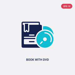two color book with dvd vector icon from commerce concept. isolated blue book with dvd vector sign symbol can be use for web, mobile and logo. eps 10