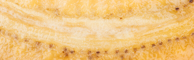 panoramic shot of nutritious yellow banana puree