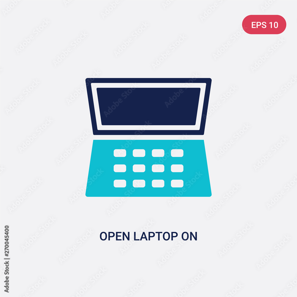 Poster two color open laptop on vector icon from computer concept. isolated blue open laptop on vector sign