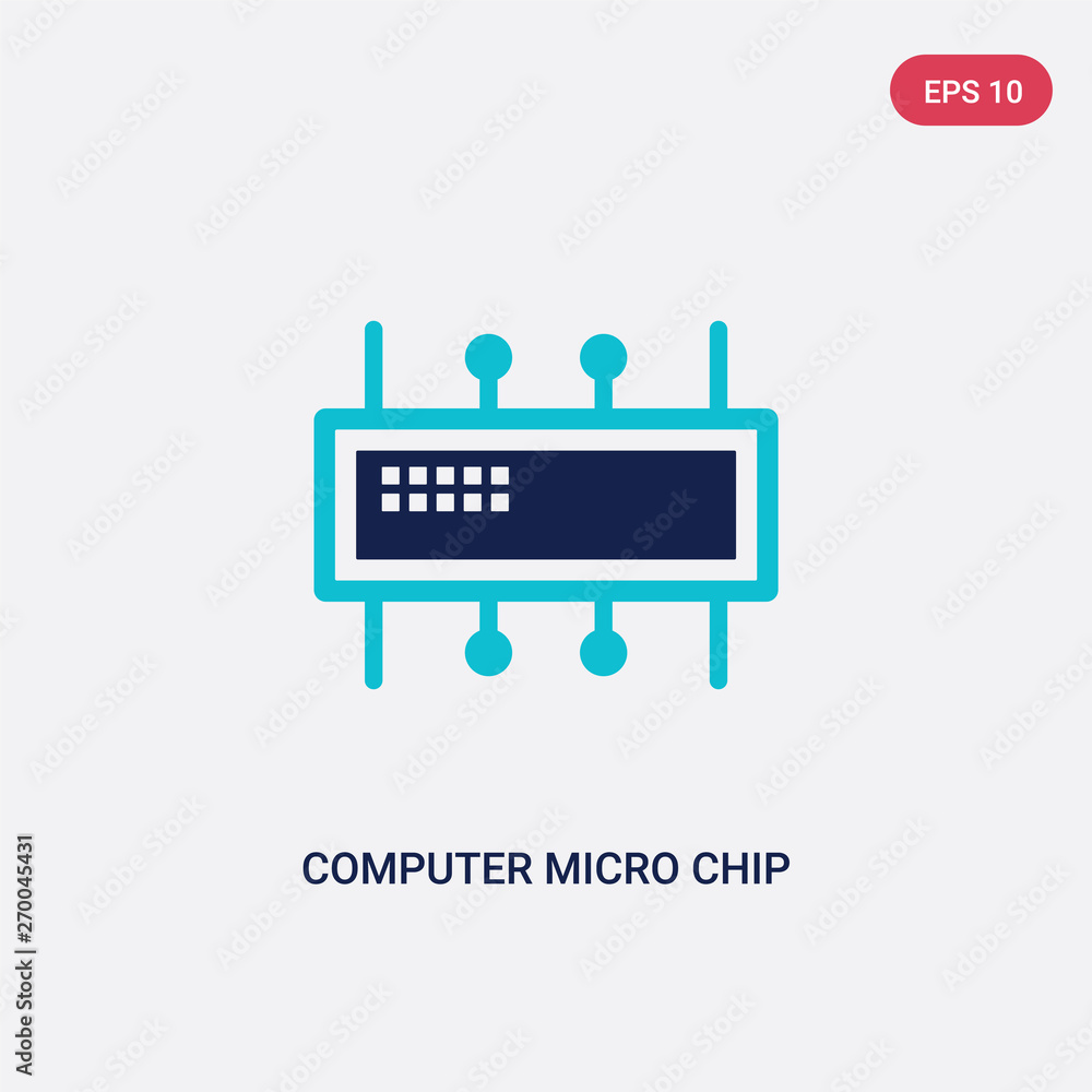 Poster two color computer micro chip vector icon from computer concept. isolated blue computer micro chip v