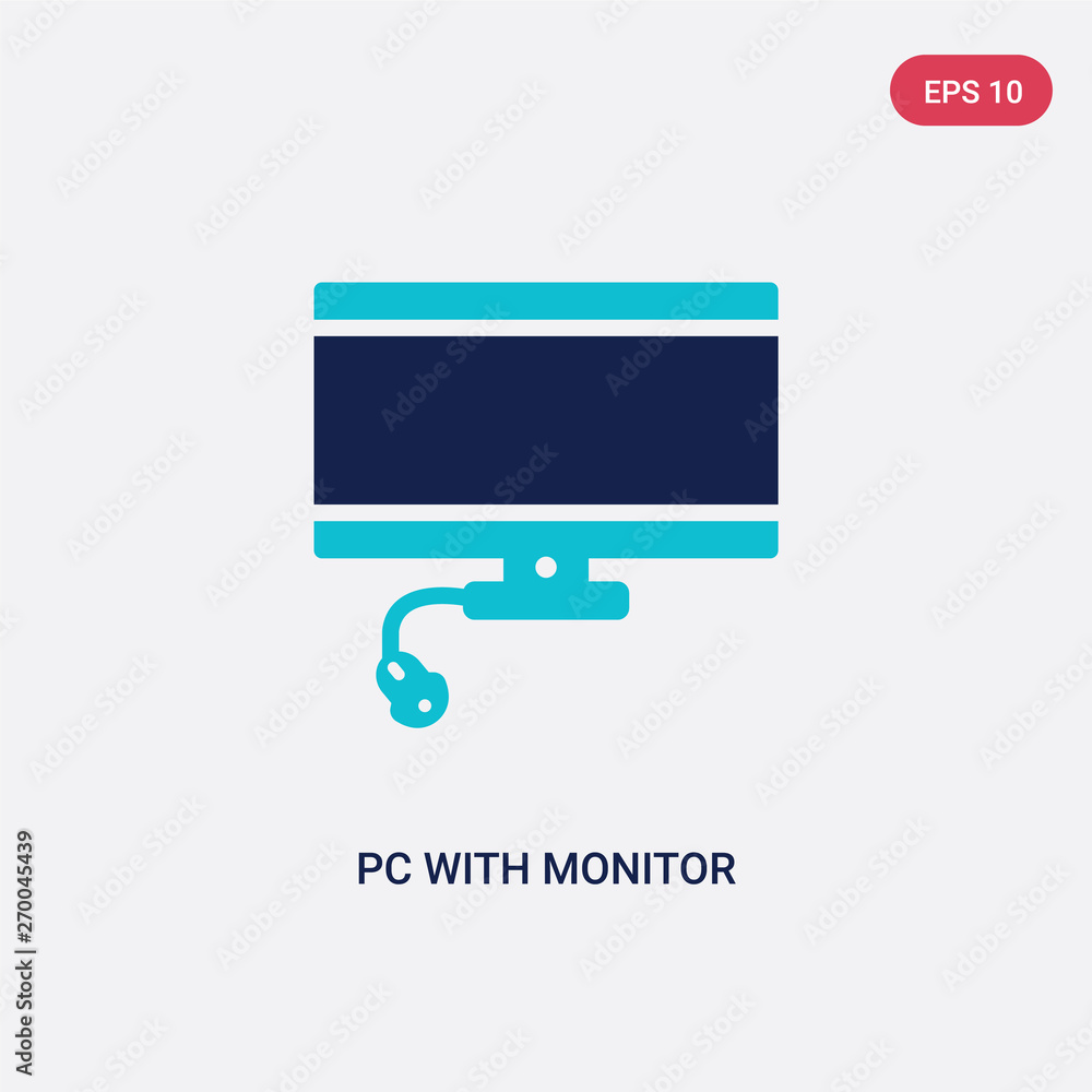 Poster two color pc with monitor vector icon from computer concept. isolated blue pc with monitor vector si