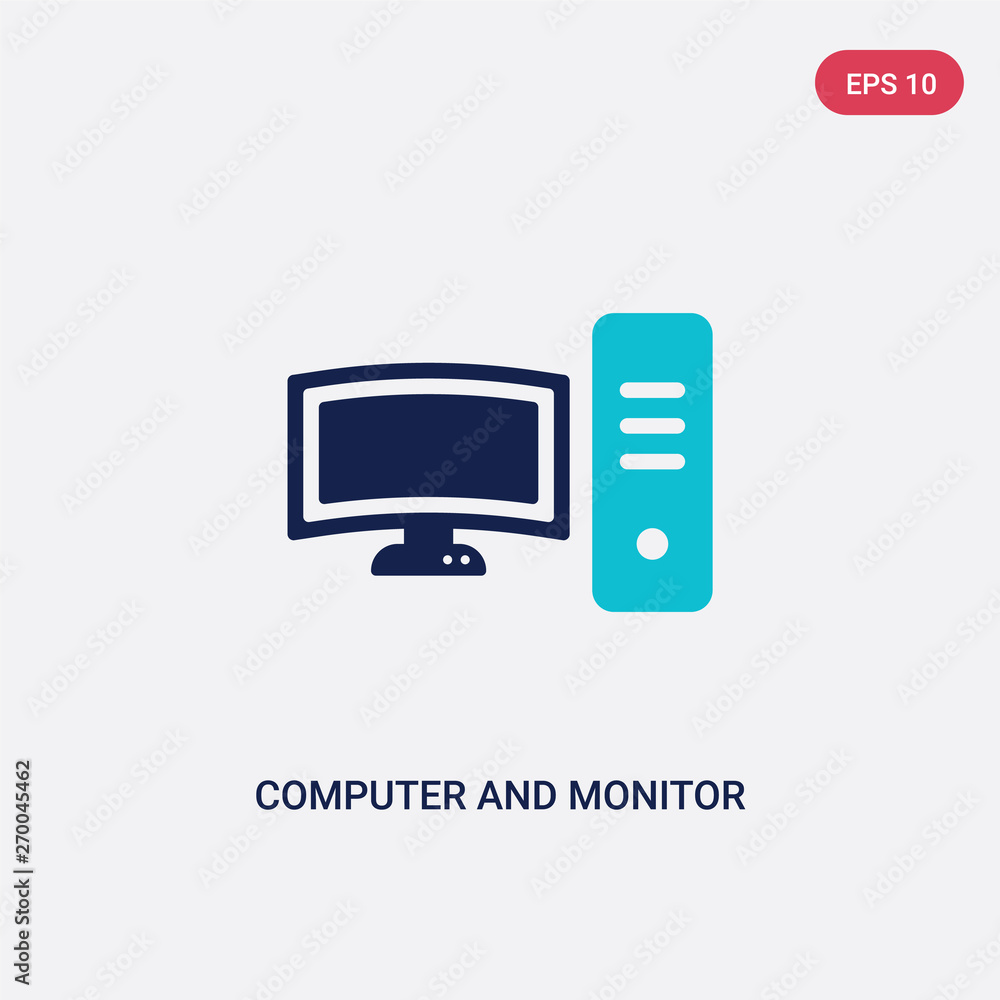 Poster two color computer and monitor tools vector icon from computer concept. isolated blue computer and m
