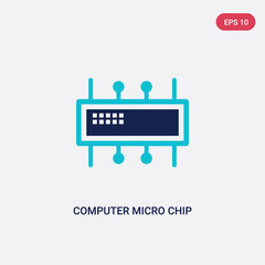 two color computer micro chip vector icon from computer concept. isolated blue computer micro chip vector sign symbol can be use for web, mobile and logo. eps 10