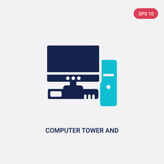 two color computer tower and the monitor vector icon from computer concept. isolated blue computer tower and the monitor vector sign symbol can be use for web, mobile and logo. eps 10