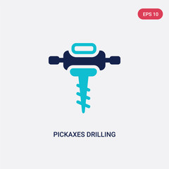 two color pickaxes drilling vector icon from construction concept. isolated blue pickaxes drilling vector sign symbol can be use for web, mobile and logo. eps 10