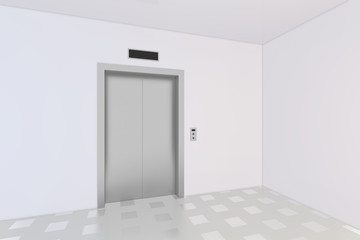 Modern elevator with closed metal doors. 3d rendering.