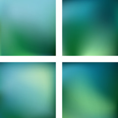 Set with abstract blurred backgrounds. Vector illustration. Modern geometrical backdrop. Abstract template. Blue, green colors.