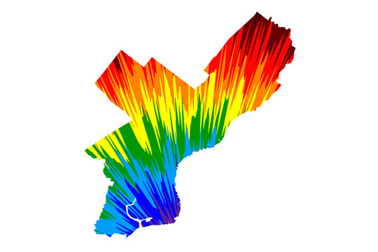Philadelphia city (United States of America, USA, U.S., US, United States cities, usa city) - map is designed rainbow abstract colorful pattern, City of Philadelphia map made of color explosion,